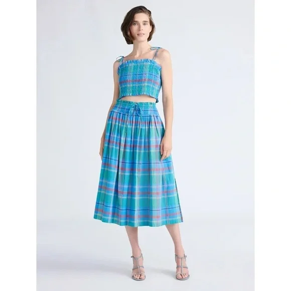 Blue and Green Plaid Women's shirt and Skirt - Picture 4 of 4